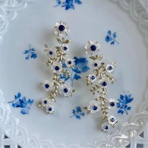 Nicola Bathie Belgravia Chinoiserie Sapphire and Mother of Pearl Earrings